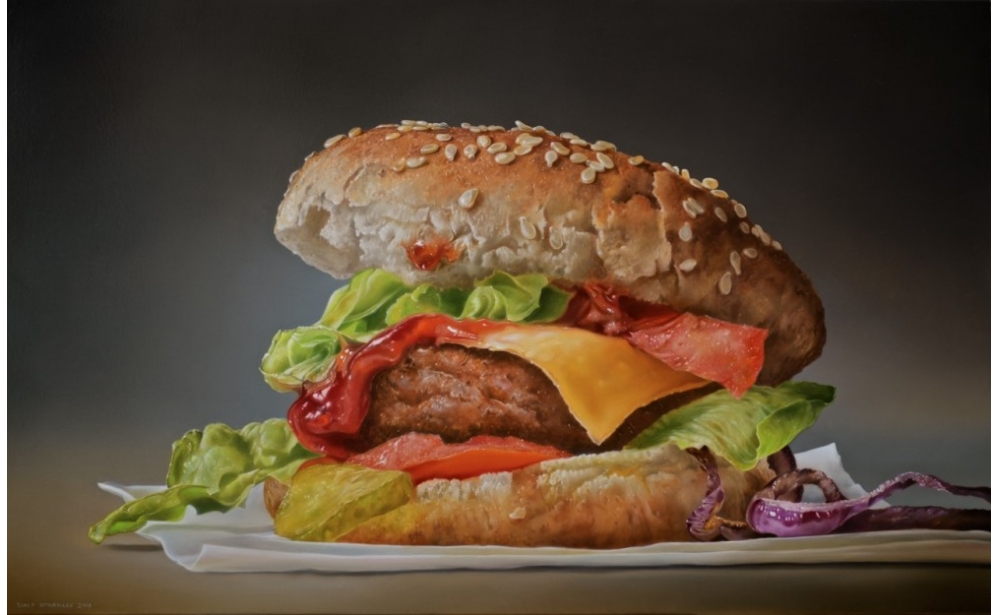 Hamburger met Rode Ui, oil/linen